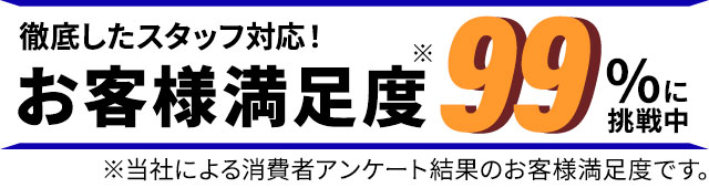 徹底したスタッフ対応！お客様満足度99%に挑戦中 ※当社による消費者アンケート結果のお客様満足度です。